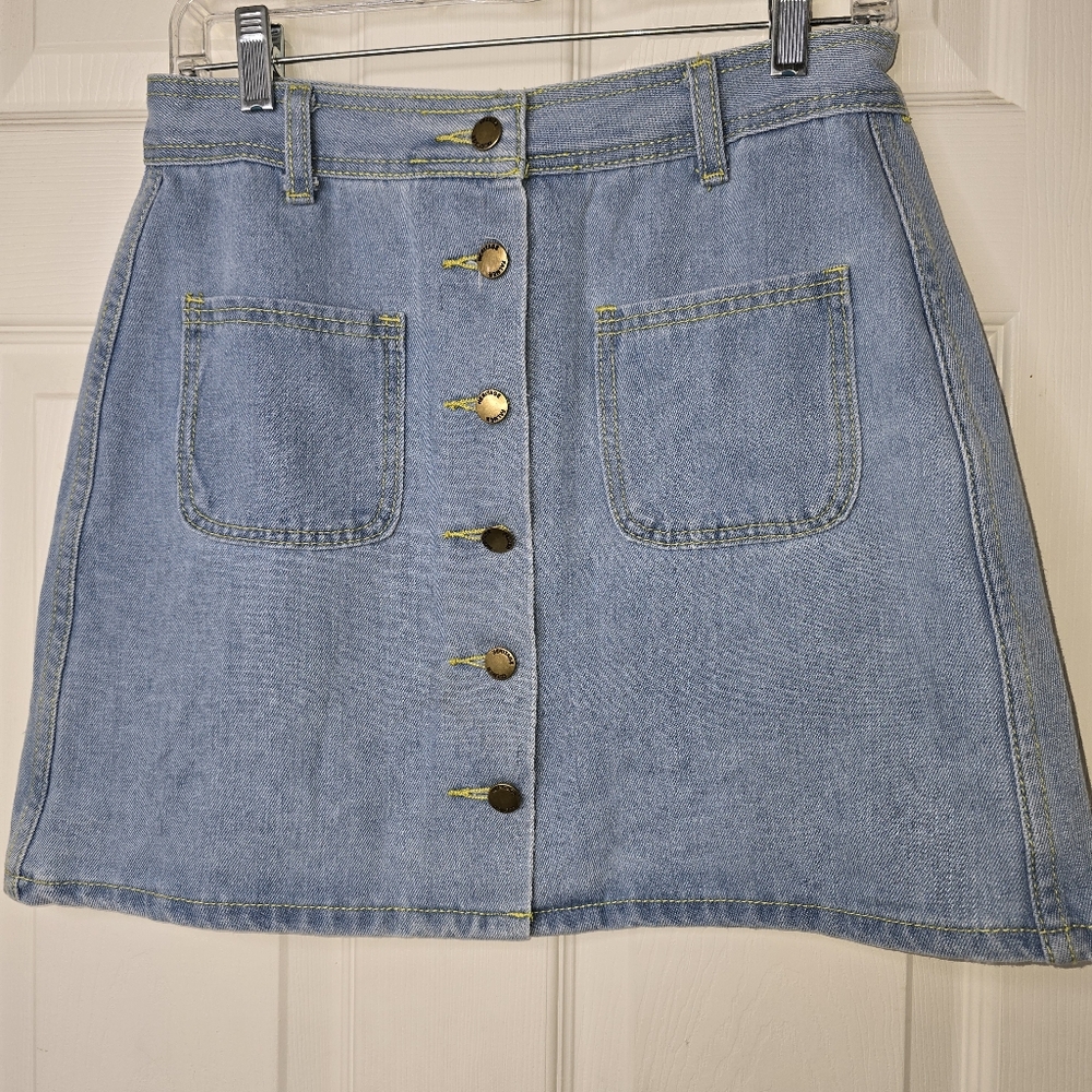 Falmer Heritage Denim Button-Front yellow stitching‎ womens skirt M